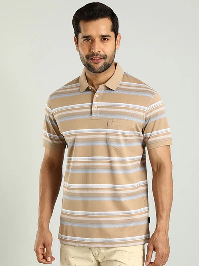 Indian Terrain Men's Half Sleeve Regular Fit Beige Polo T-Shirt